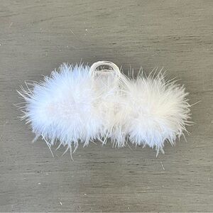 White Ostrich Feather Silver Metal Large Xtra Hold 4.25" Lobster Claw Hair Clip
